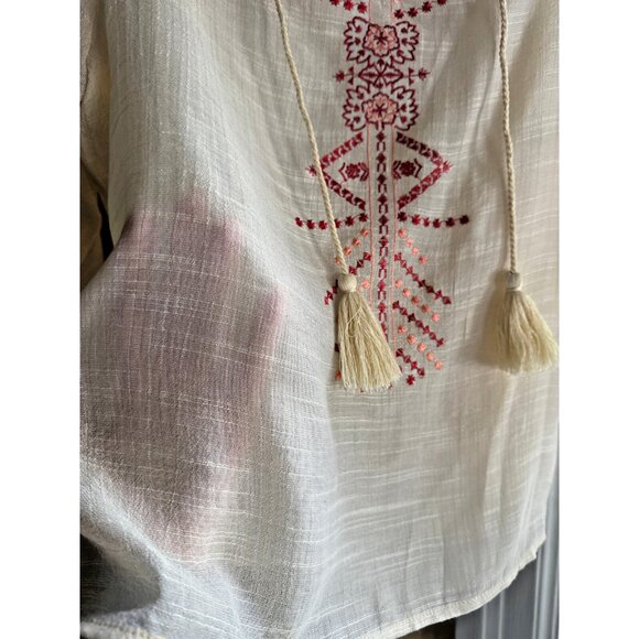 American Rag Women's Sheer Western Aztec Sz S Boho Embroider Top Peasant Hippie - Picture 7 of 15